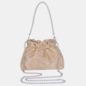 Chic Beaded Metallic Crossbody Gold Evening Swing Bag Clutch